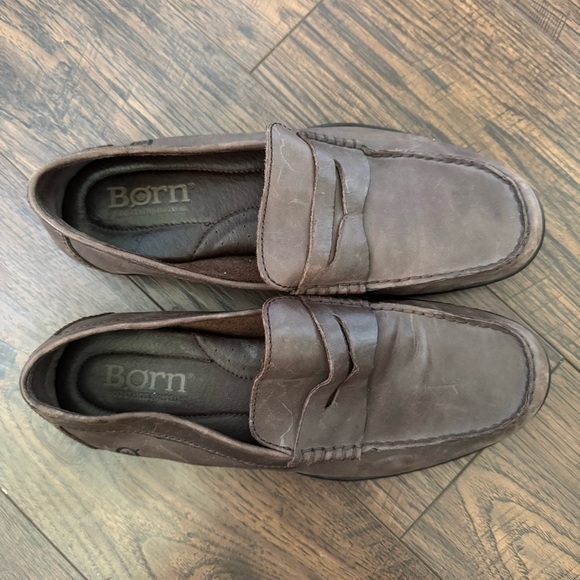 Born Simon Penny Distressed Leather Brown Slip On Comfort Loafers Mens Size 10 - Picture 8 of 10